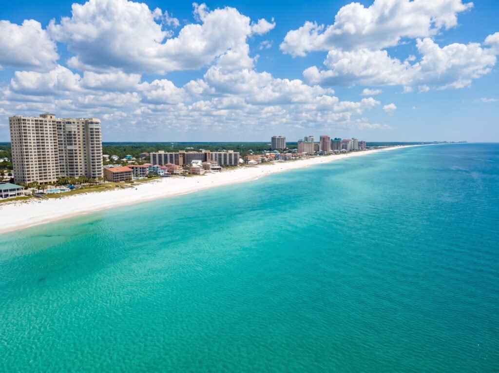 Miramar Beach Florida with sugar-white sand and emerald Gulf water, one of the most beautiful beaches in Florida